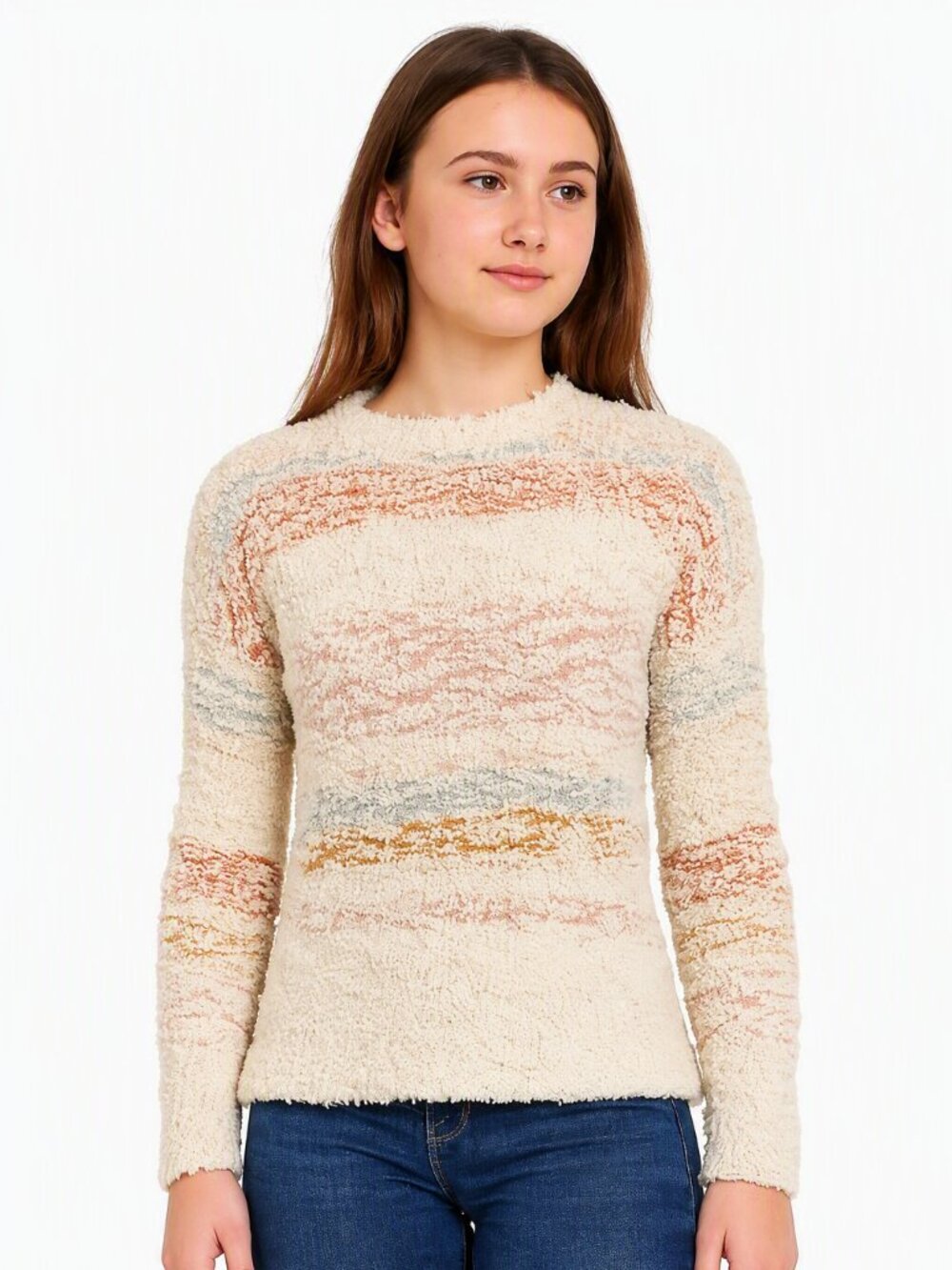 EUC Hippie Rose Bouclé Knit Sweater XS | Textured Stripes | Cozy Boho Fall Layer